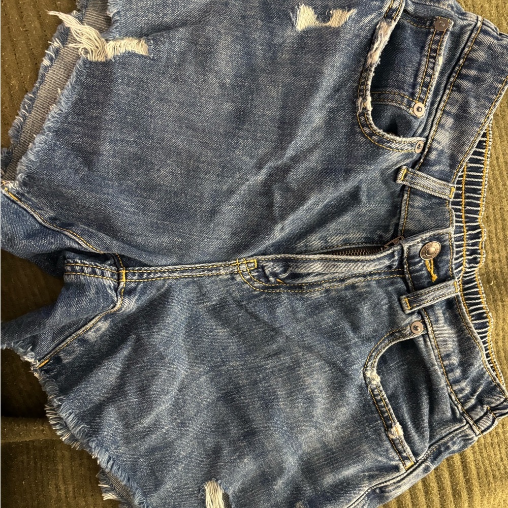 Aerie Blue Distressed Jean Shorts